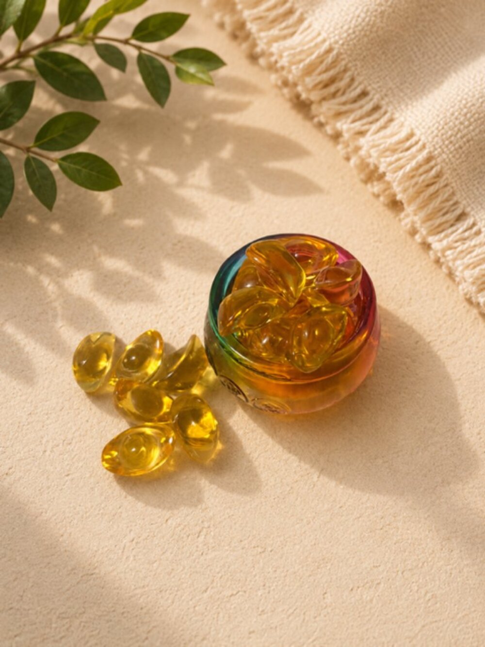✨ New in Box – Iridescent Glass Holder with Decorative Yellow Glass Gems ✨